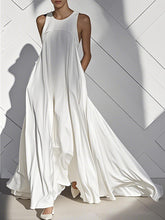 Pockets Solid Color Split-Joint Loose Sleeveless Round-Neck Maxi Dresses
